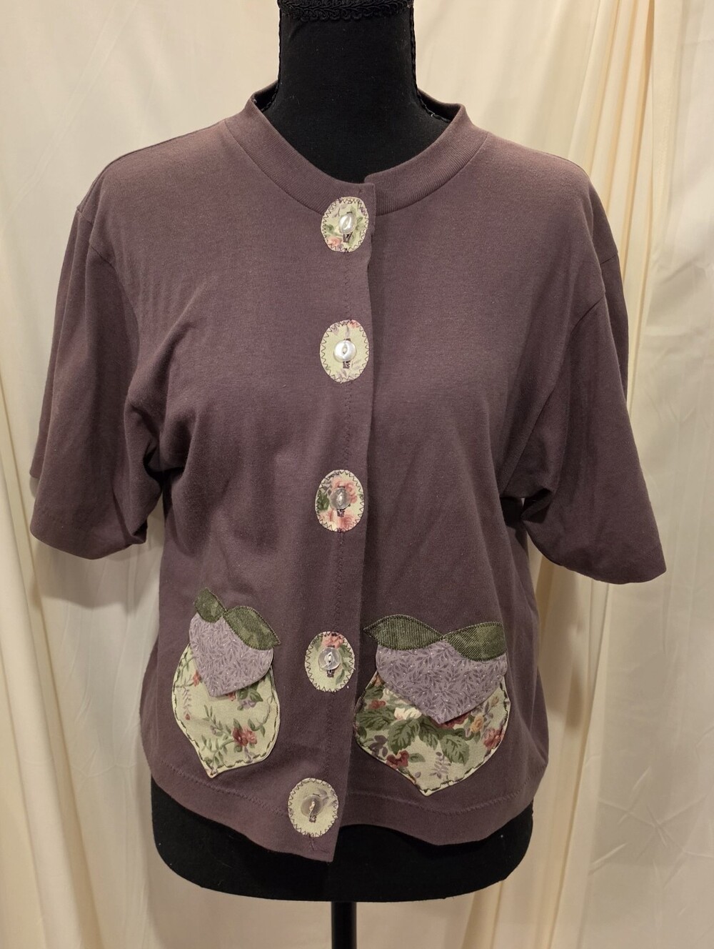 VTG Alore Made in USA Patchwork Pocket Button Up Top Medium